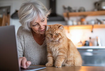 lady with cat in front of computer