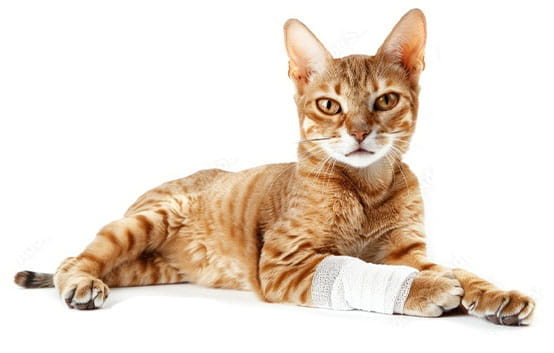 orange cat with broken arm